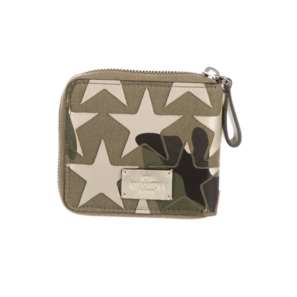Valentino Leather Stars Embossed Camo Zip Wallet w/ coin pouch